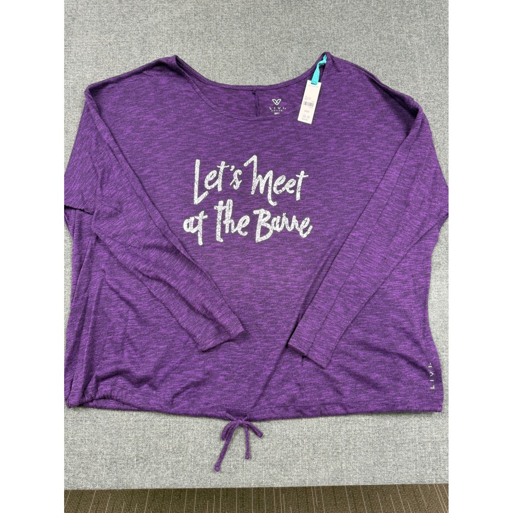Livi Active Purple Graphic Barre Tee Long Sleeve Drawstring Hem Size 22/24 NWT